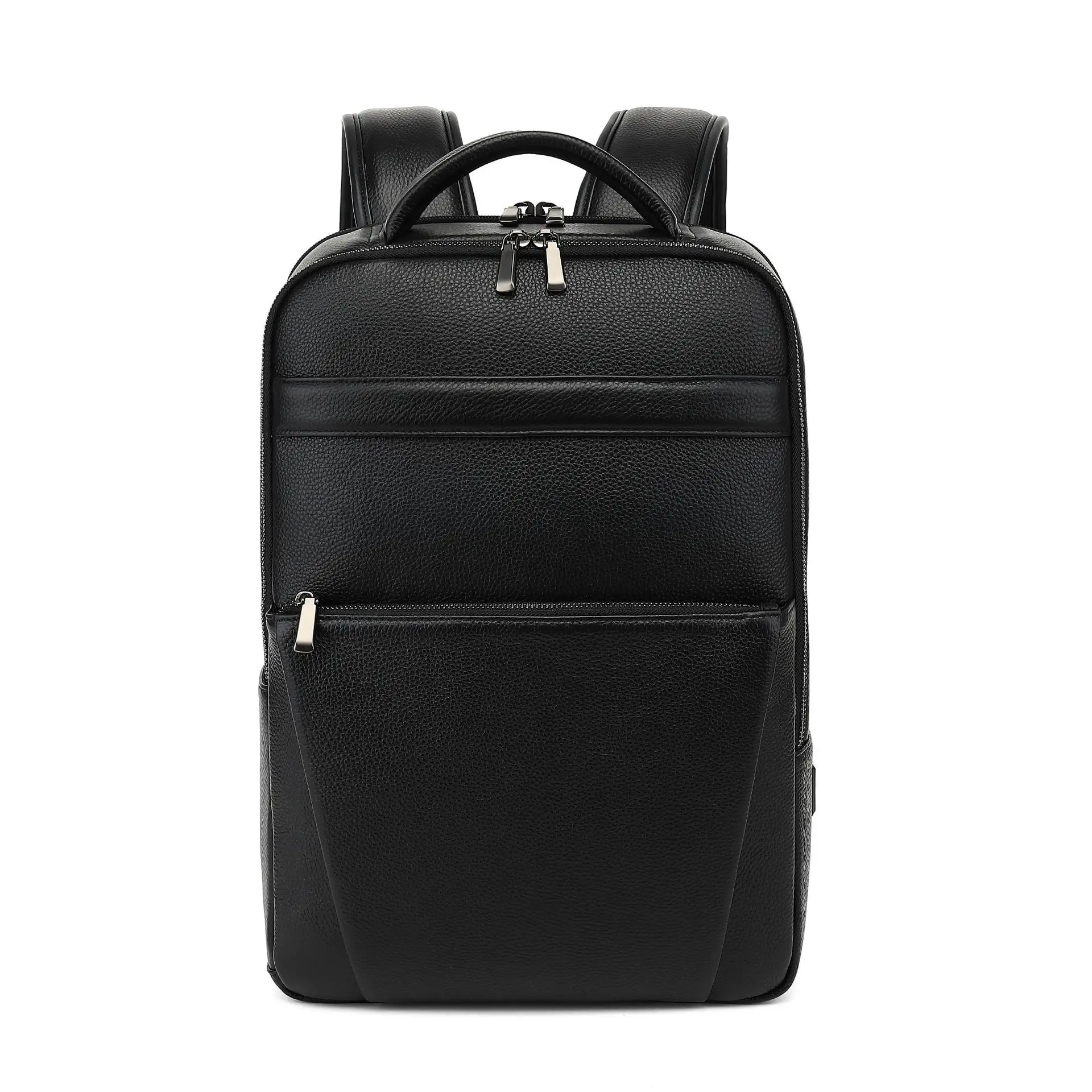 2024 New Luxury Brand Korean Real Genuine Cow Leather Men Backpacks Student Backpack Boy Luxury 15.6 Inch Computer Laptop Bag