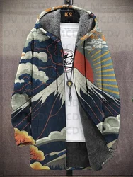 Men's Japanese Monster Mask Print Hooded Two-Pocket Fleece Cardigan Jacket