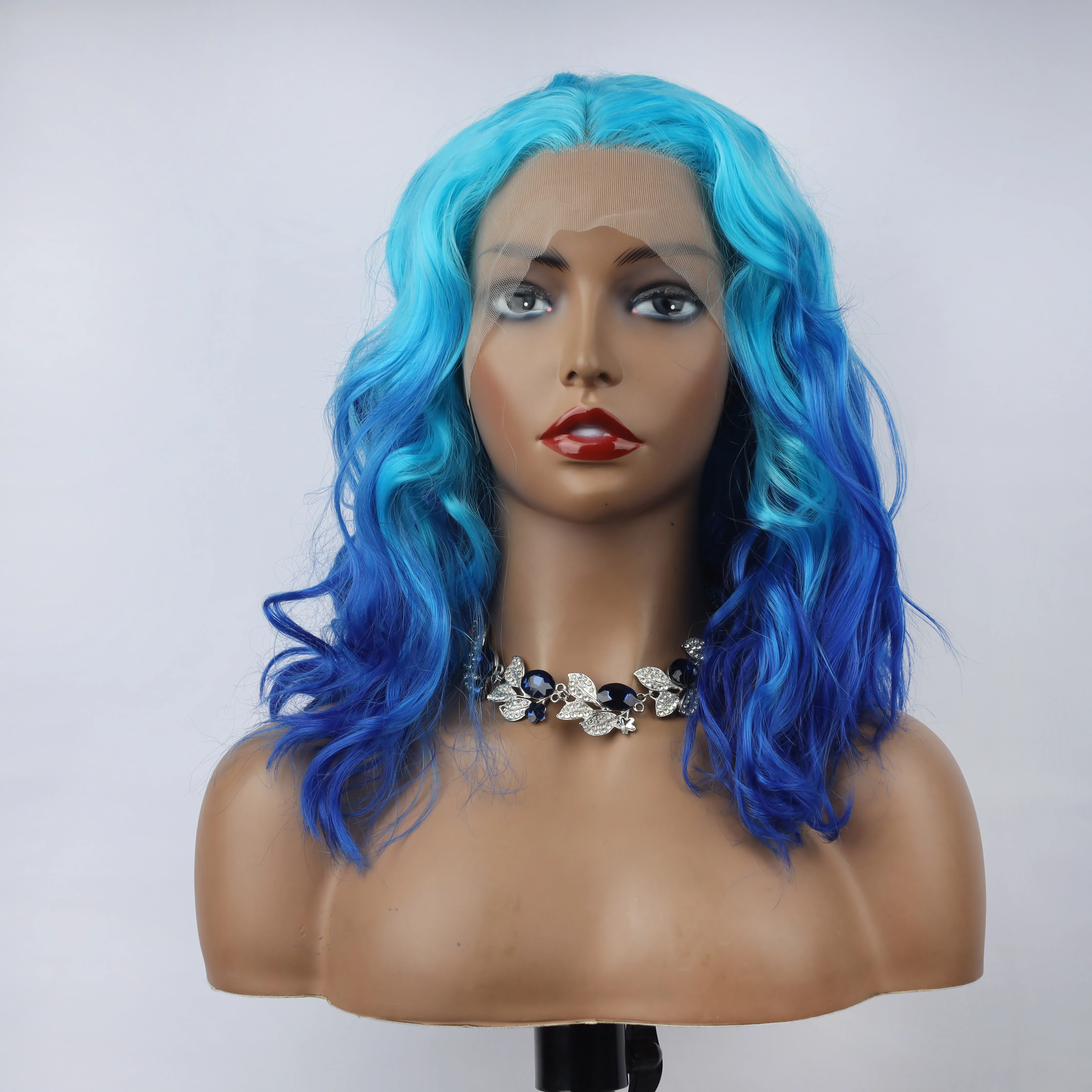 

oley Fashion Curly Wig Synthetic Lace Front Wigs Blue Female Lace Wig 13X3 For Black Women Cosplay Hair Daily Use