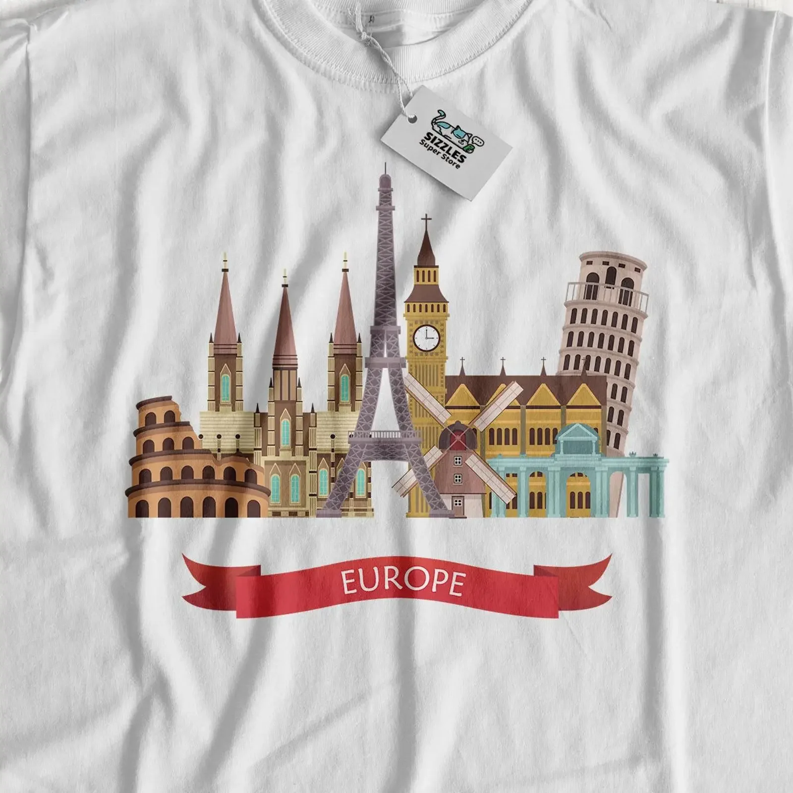 European Monuments T Shirt And Travelling Europe s vintage Washed Stretched streetwear Breathable homme Comfortable Unisex