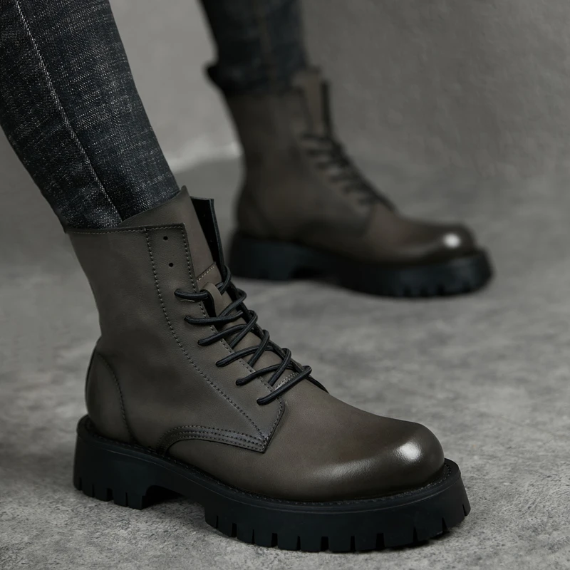 

Мужские модные оригинальные кожаные ботинки, осенне-зимняя обувь, ковбойские ботинки на платформе, вечерние платья для ночного клуба, высокие мотоциклетные botas hombre