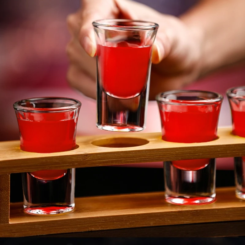 Shot Glasses 6pcs Shot Glass Set 1oz/30ml Shot Glass Holder قاعدة ثقيلة لـ Whisky Tequila 6 Shot Glass Serving Tray (6 قطع) #2