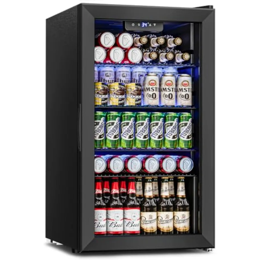 

Compact 3.2 Cu.Ft Wine Cooler Refrigerator with Glass Door for 26 Bottles or 126 Cans Ideal Mini Beverage Fridge for Beer Soda