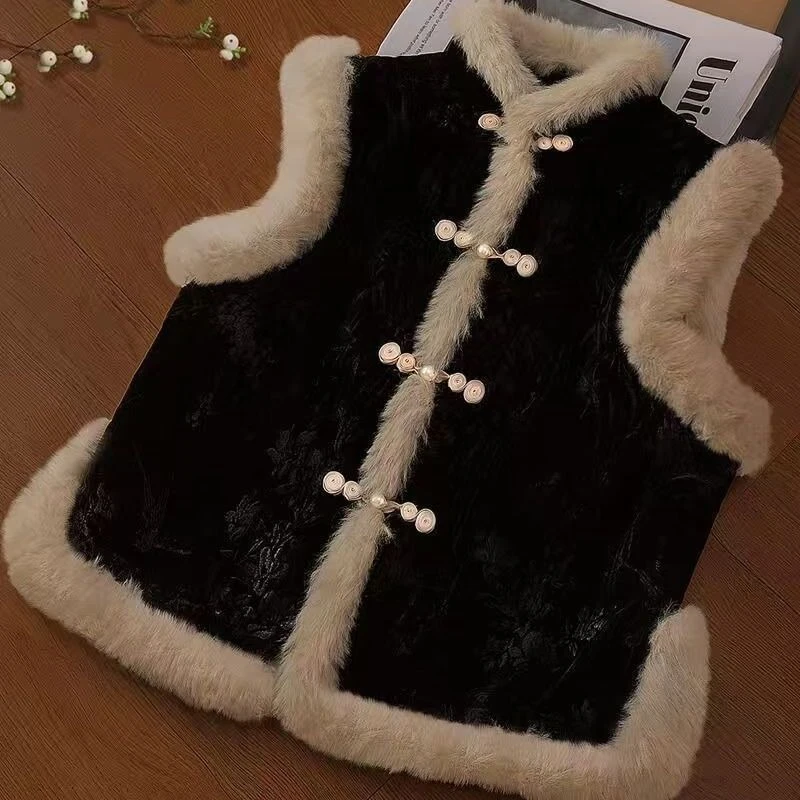 Minority Lovely Cheongsam New Chinese Style Vests Vintage Velvet Sleeveless Light Luxury Coat Slim Patchwork Princess Top