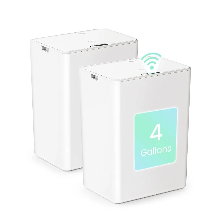 

2 упаковки, 4-галонный мусорный бак для ванной комнаты с крышкой, небольшой автоматический мусорный бак Touchl, мусорный бак с датчиком движения, белый пластиковый мусорный бак