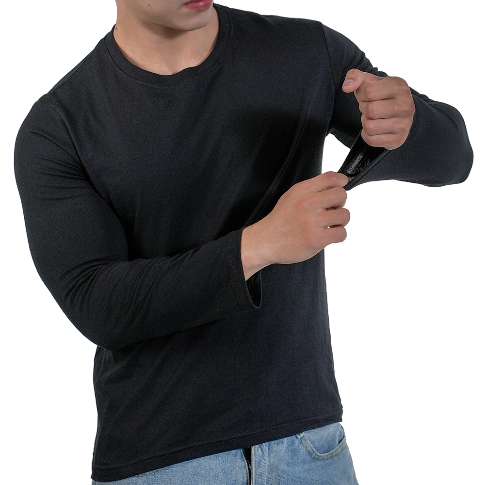 1PC Cotton Mens O-Neck T Shirts Casual Long Sleeve Top Moisture Wicking Heavyweight Tees Tanks Classic Loose Fit Tshirts for Men