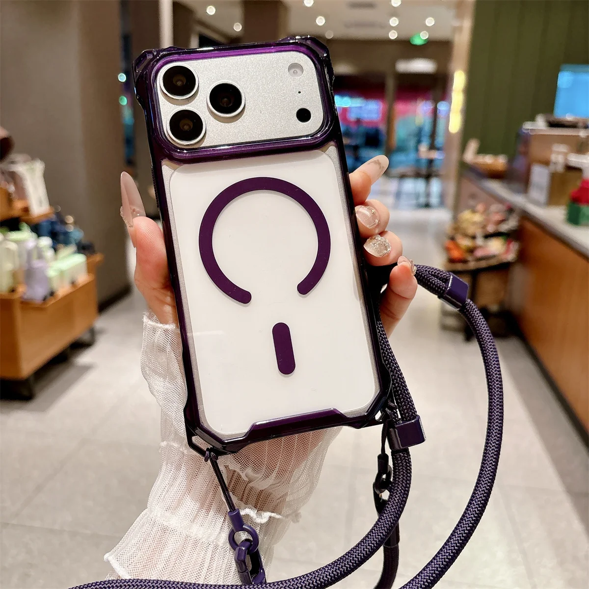 Transparente Crossbody-Handyhülle für iPhone 17 Air 16 15 Plus 14 13 12 Pro Max 16E für MagSafe Magnetische Kabellose Ladehülle