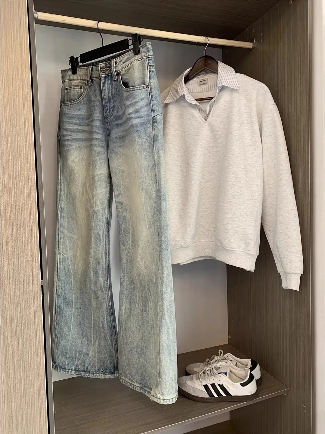 

American High Street Vibe Men's Trendy Blue Lightning Pattern Flared Straight Leg Jeans Cool And Slimming Casual Jeans