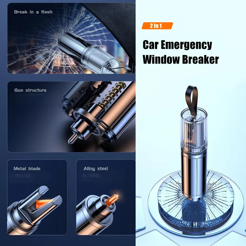 

2-in-1 Car Safety Hammer Emergency Window Breaker Seatbelt Cutter High-Hardness Tungsten Steel Emergency Rescue Auto Accessories