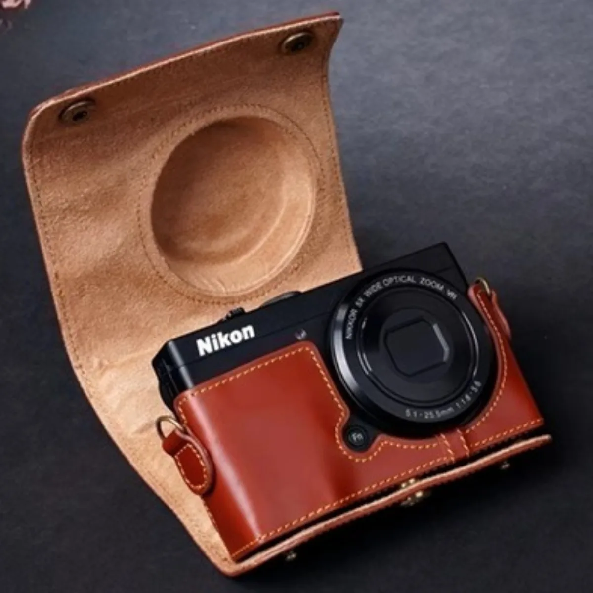 

Vintage Genuine Real Leather Camera Bag Protective Case Half Base Full Cover Shoulder Fashion Backpack for Nikon P330