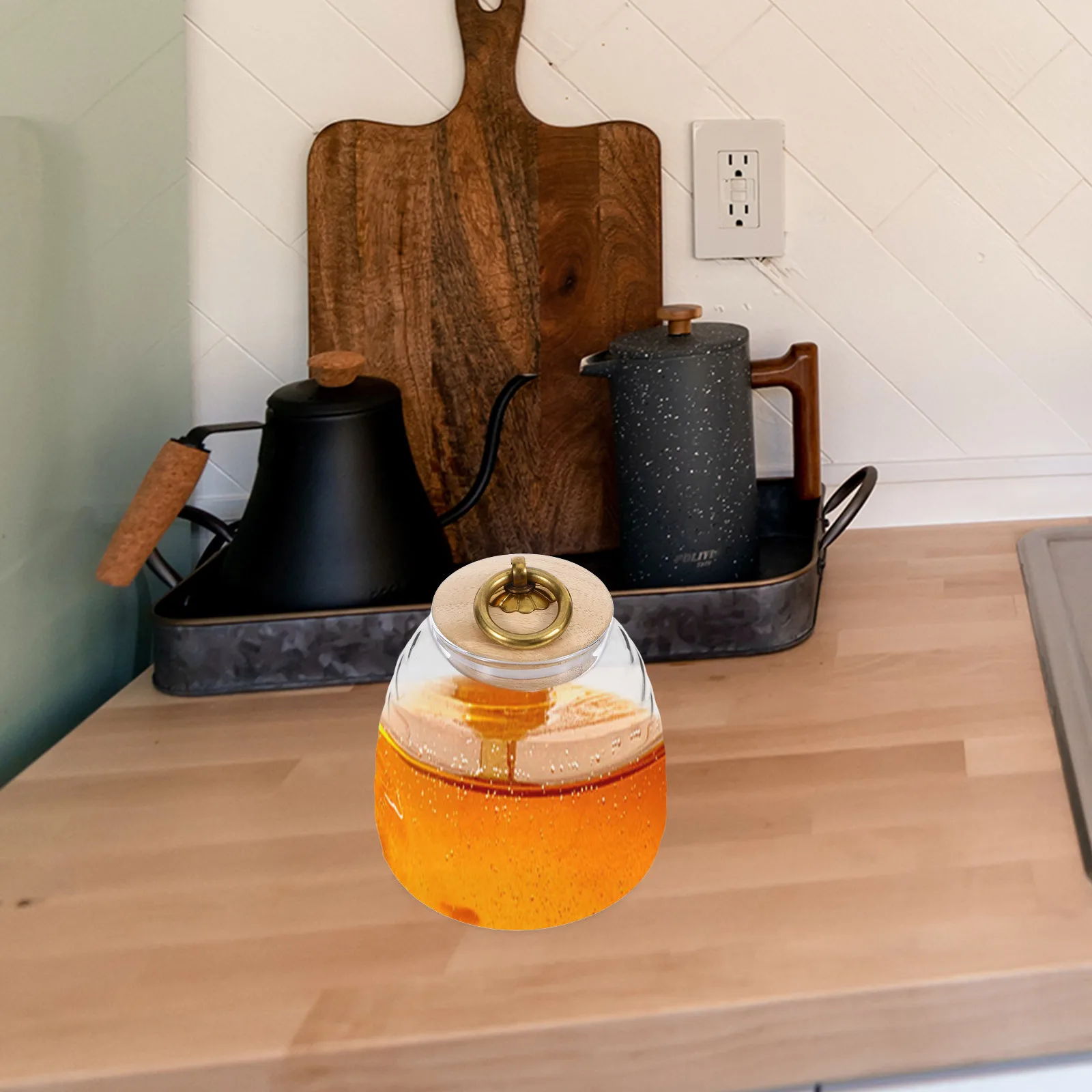 

1pcs Glass Honey Jar 500Ml Transparent Food Safe Storage Container Kitchen Honey Syrup Jam Dispenser Reusable Sealing Lidded