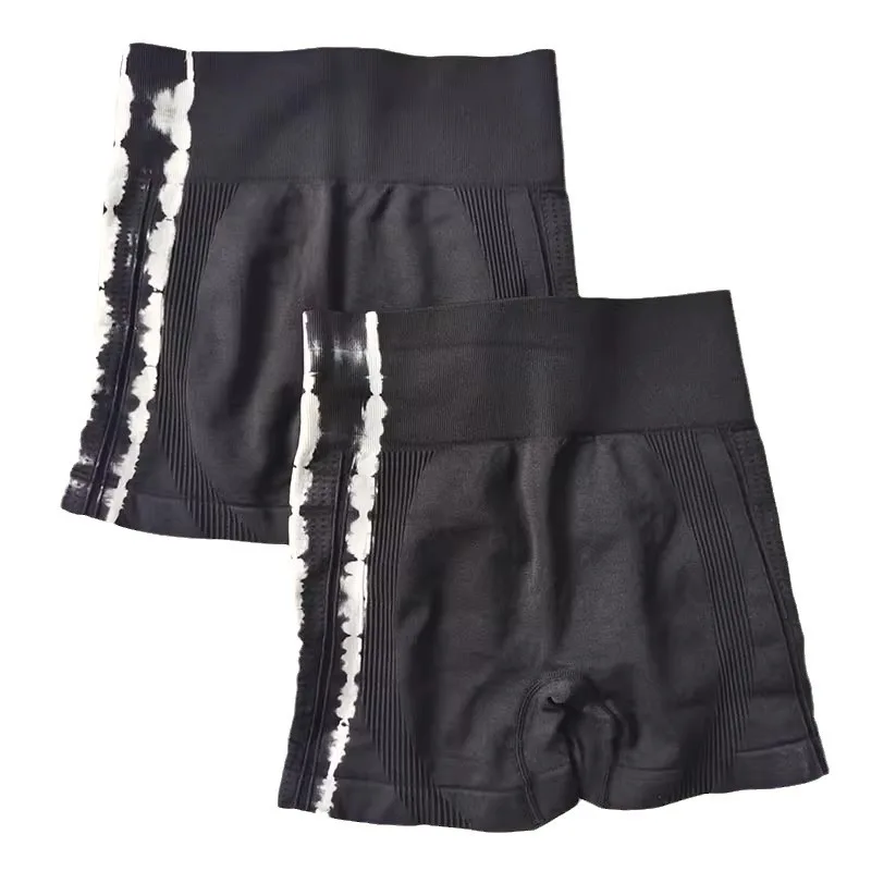 Black White Tie Dye High Waist Peach Shorts - Tummy Control Quick Dry, Perfect for Running Yoga Gym