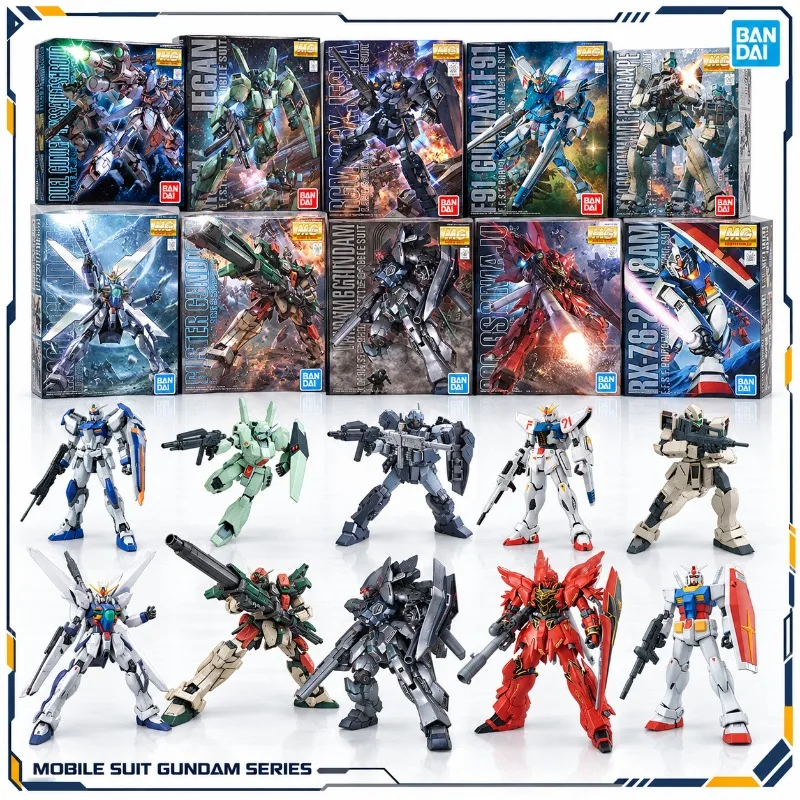 Bandai Original MG 1/100 Gundam Duel Jegan Jesta F91 GM Command X Buster Sinanju Stein RX 78 2 Model Kit Anime Action Figure Toy