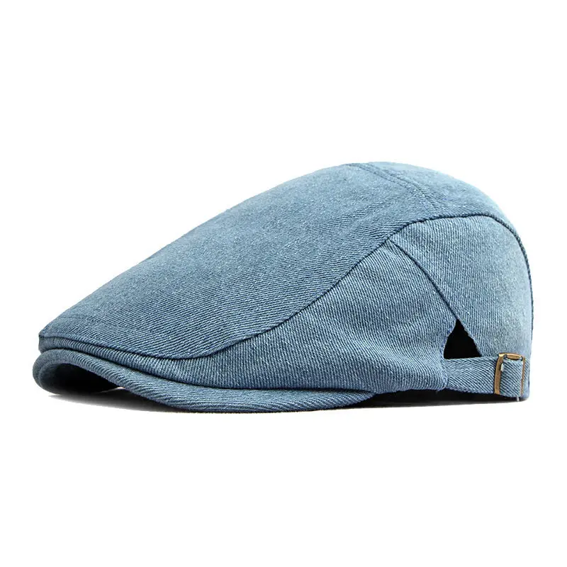 LDSLYJR Four Seasons Denim Solid Newsboy Caps Flat Peaked Cap Men and Women Painter Beret Hats 138