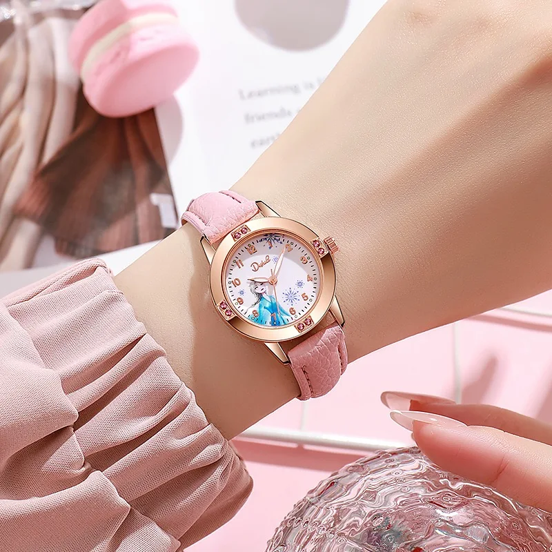 Relojes Disney para niños y niñas, reloj de princesa Elsa Frozen Sophia para niños, reloj de cuarzo para mujer, regalo de Navidad ﻿