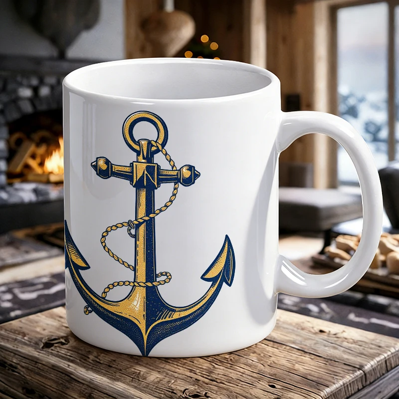 

Vintage Hand-Painted Anchor Hemp Rope Ceramic Mug, Coffee Mug, Milk Mug, Office Tea Cup, Drinking Cup, Gift for Friends