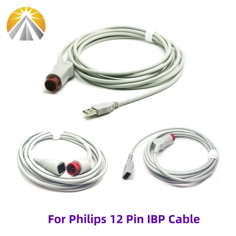 For Philips Patient Monitor 12 Pin IBP Cable Invasive Blood Pressure Cable for Multi IBP Transducers M1567A M1568A