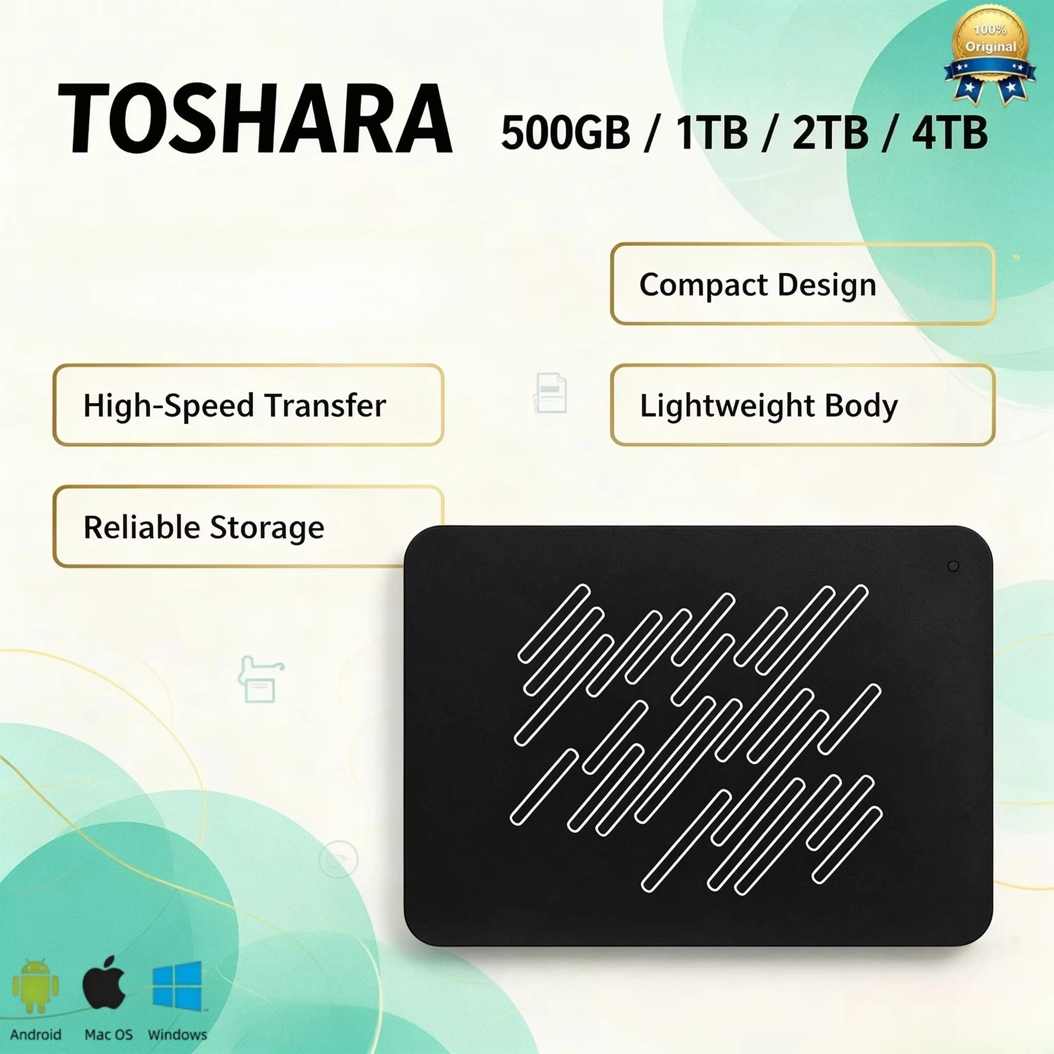 A3 TOSHARA Portable External Hard Drive  4TB 2TB 1TB 500GB for PC Laptop Mac Lightning Performance Rapid Load Response