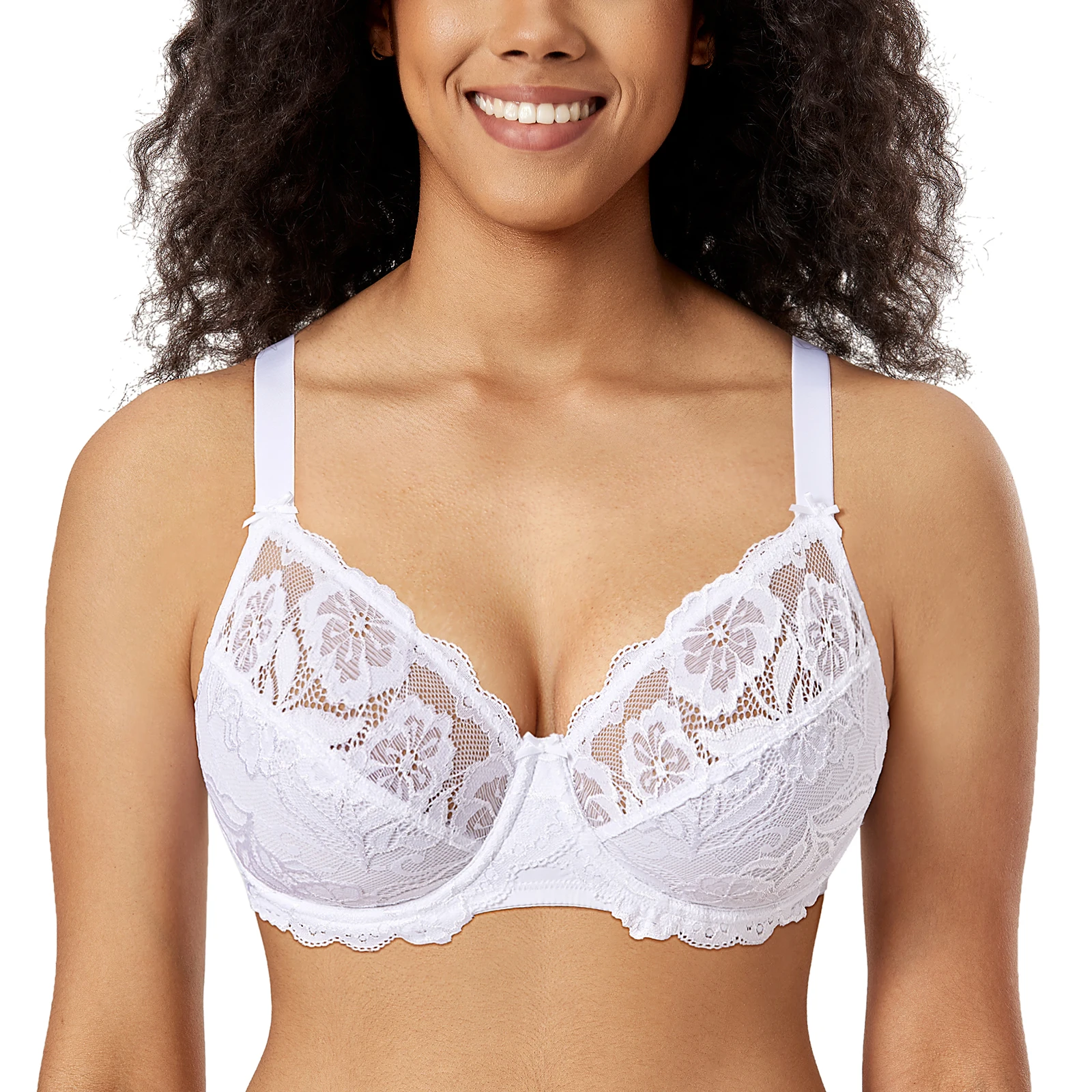 Women\'s Full Coverage Non-Foam Floral Lace Plus Size Underwired Minimizer Bra