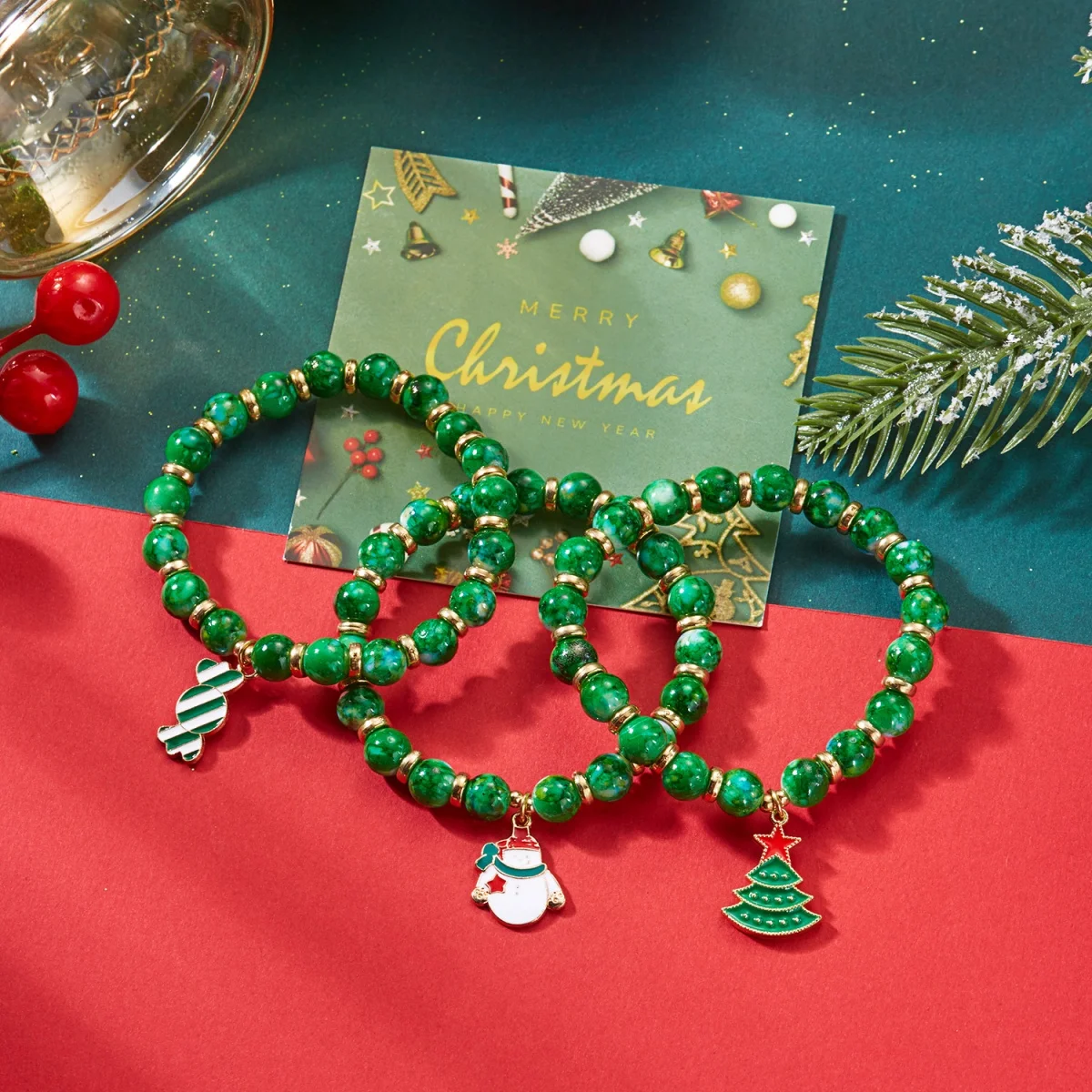 Weihnachten Acryl Perlen Armband Santa Claus Baum Schneeflocke Hirsch Schneemann Süßigkeiten Multi-Schicht Armreif Für Frauen Männer Geschenk Schmuck