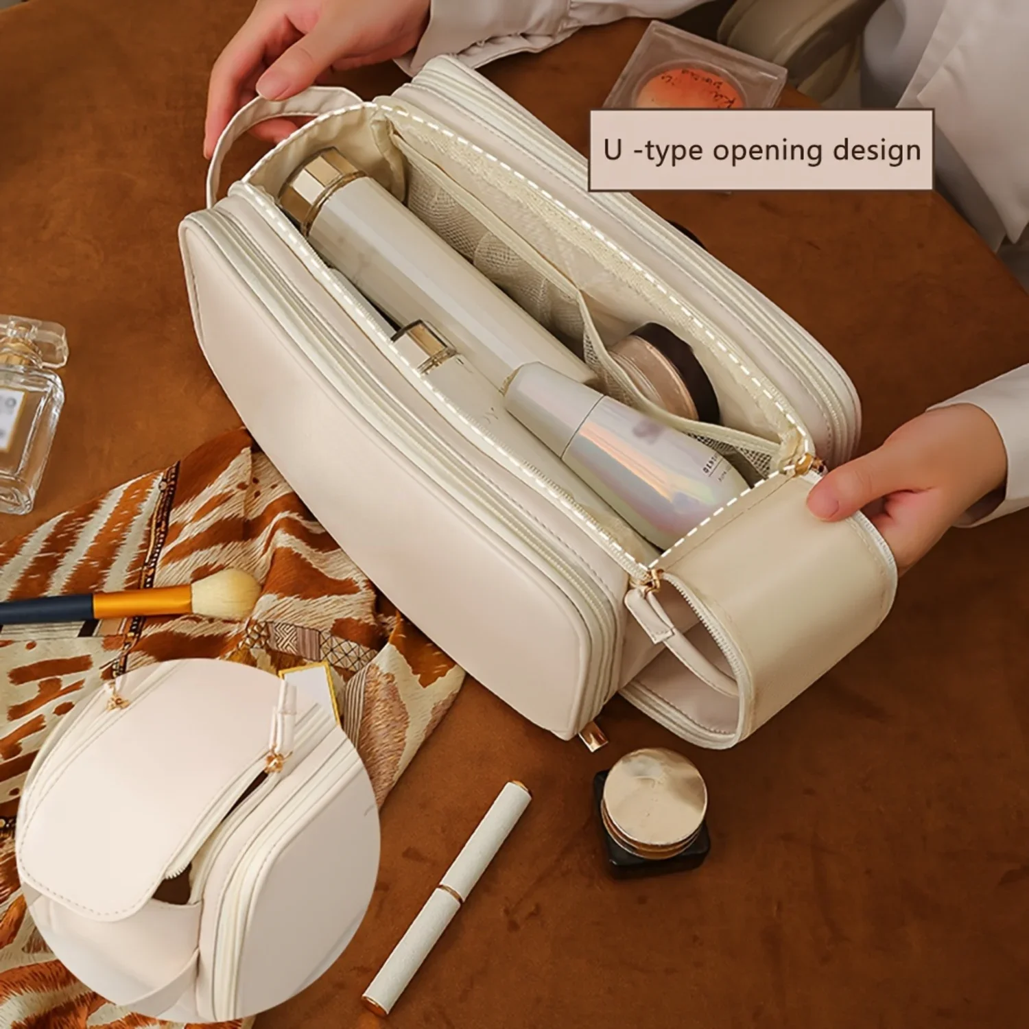 Waterproof Large-Capacity Cosmetic Bag  Sleek, Versatile Organizer with Durable Polyester Lining for All Beauty