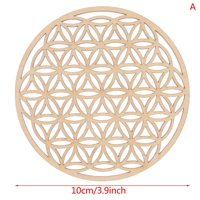 1PC Wood Creative Chakra Pattern Coaster Flower of life Natural Wooden Symbol Round Coaster Diameter 10cm