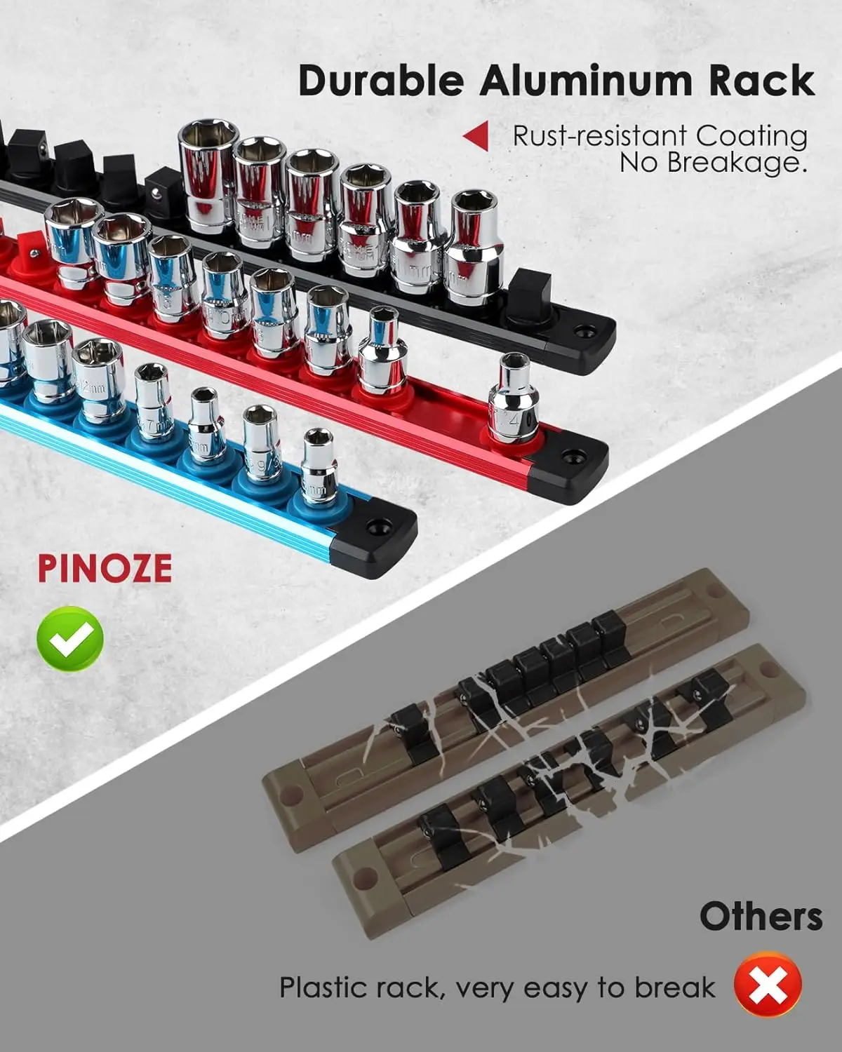 مجموعة منظم حامل المقبس المغناطيسي 8 قطع - 1/4، 3/8، 1/2 - صواني السكك الحديدية مقبس سبائك الألومنيوم لدرج صندوق الأدوات، شعبية جديدة #3