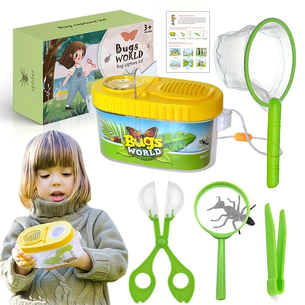 Kit Exploration Insectes Enfant – Filet, Loupe, Boîte D’Observation, Pince Et 5 Insectes Factices – Jeu Éducatif Nature Dès 4 Ans
