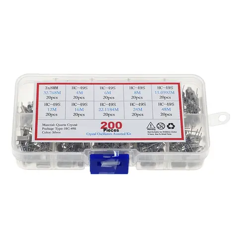 200pcs 10Value HC 49S Quartz Resonator DIP 2P Oscillator Assorted Kit 4MHz 6MHz 8MHz 11 0592MHz 12MHz 16MHz 24MHz 48MHz