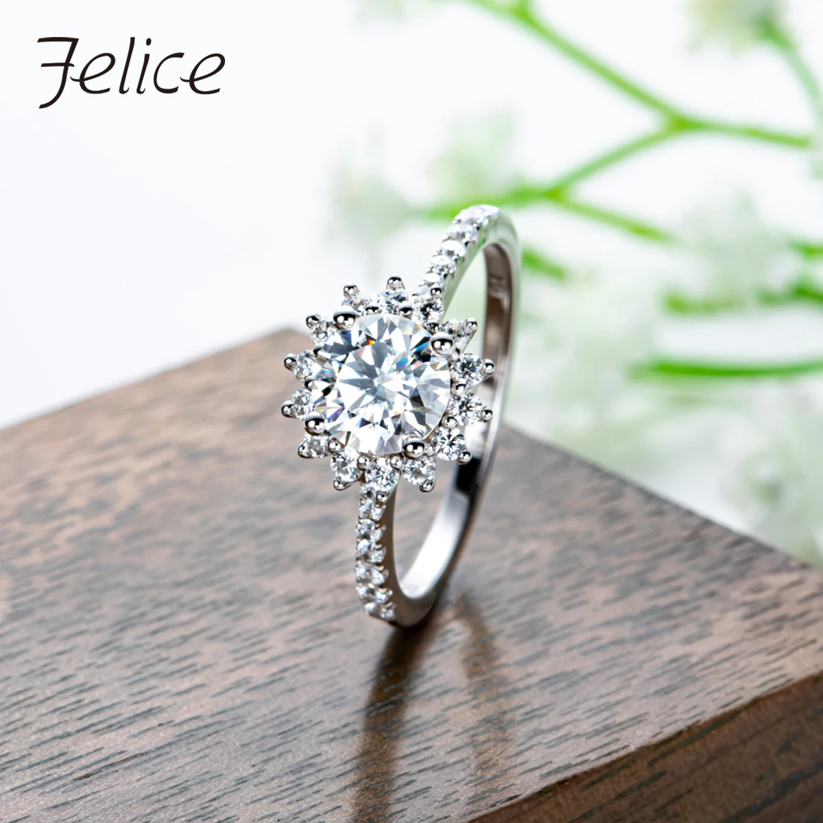 

Felice 1ct D Color Moissanite Sunflower Engagement Ring 925 Sterling Silver Promise Rings Ring Anniversary Rings for Women Gifts