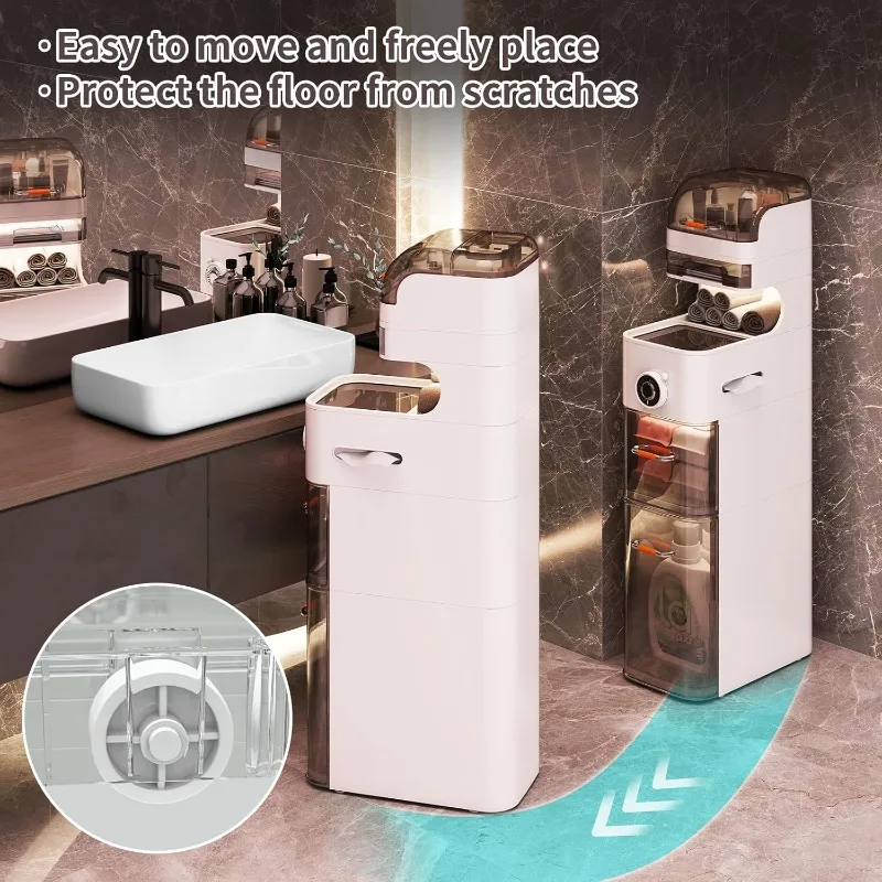 

2-Tiers Slim Bathroom Storage Cabinet, Narrow Bathroom Storage, Movable Bathroom Storage Organizer For Small Bathrooms Spaces-Ou