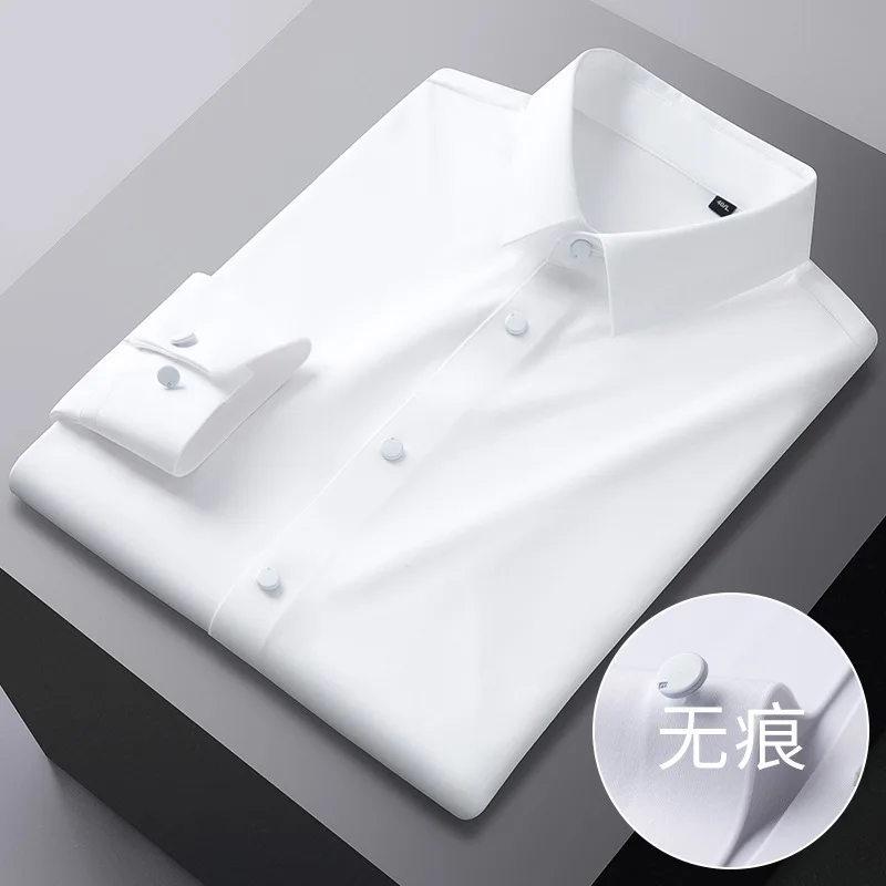 【Sem costura quatro lados alta elasticidade】 masculino high-end brocado amônia camisa de manga comprida primavera e outono negócios casual col