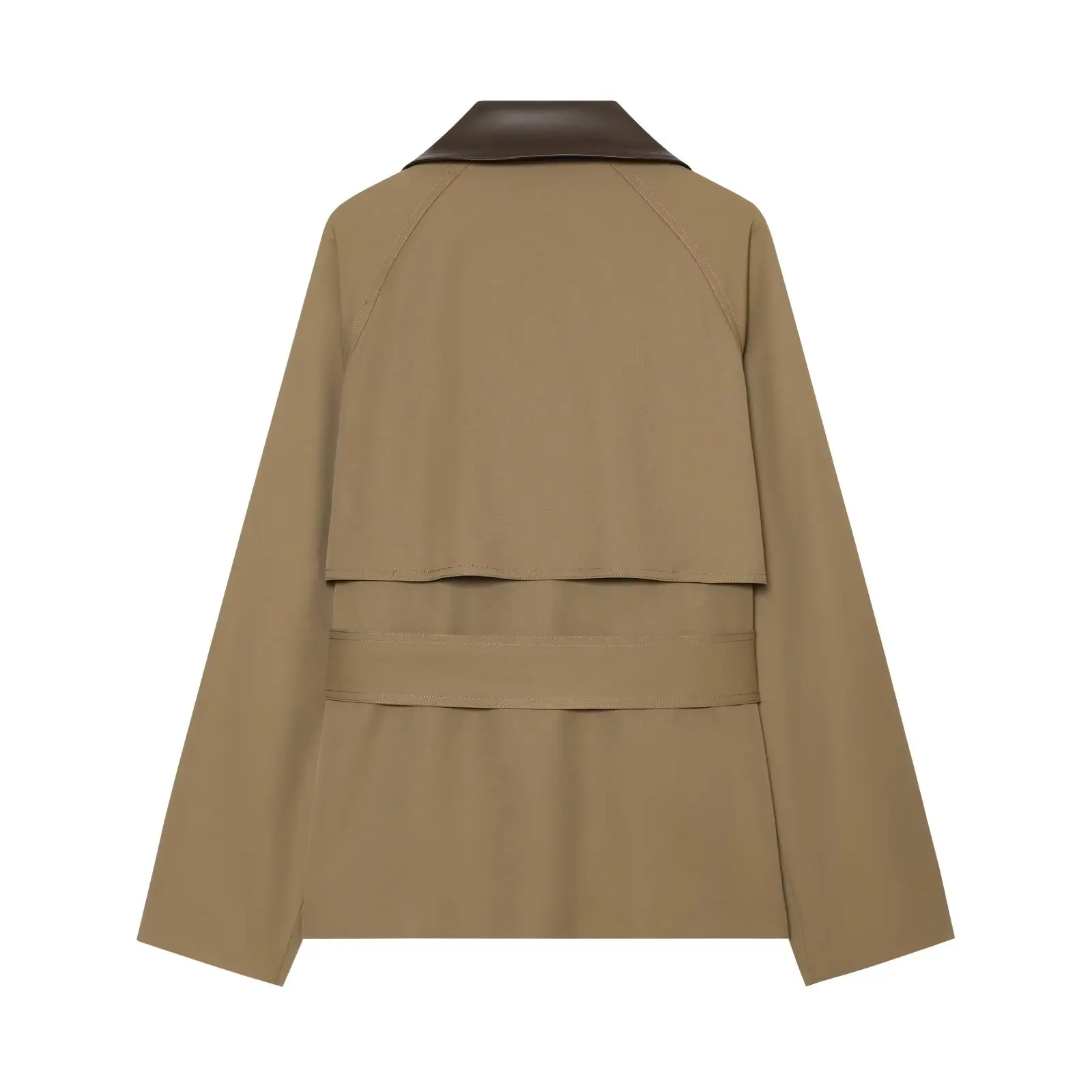 BSAY Damen Neuer Modischer Vielseitiger Kurzer Trenchcoat Kontrastfarbe Revers Gürtel Doppelreihig Locker Sitzende Pendler-Oberjacke – Detail 3