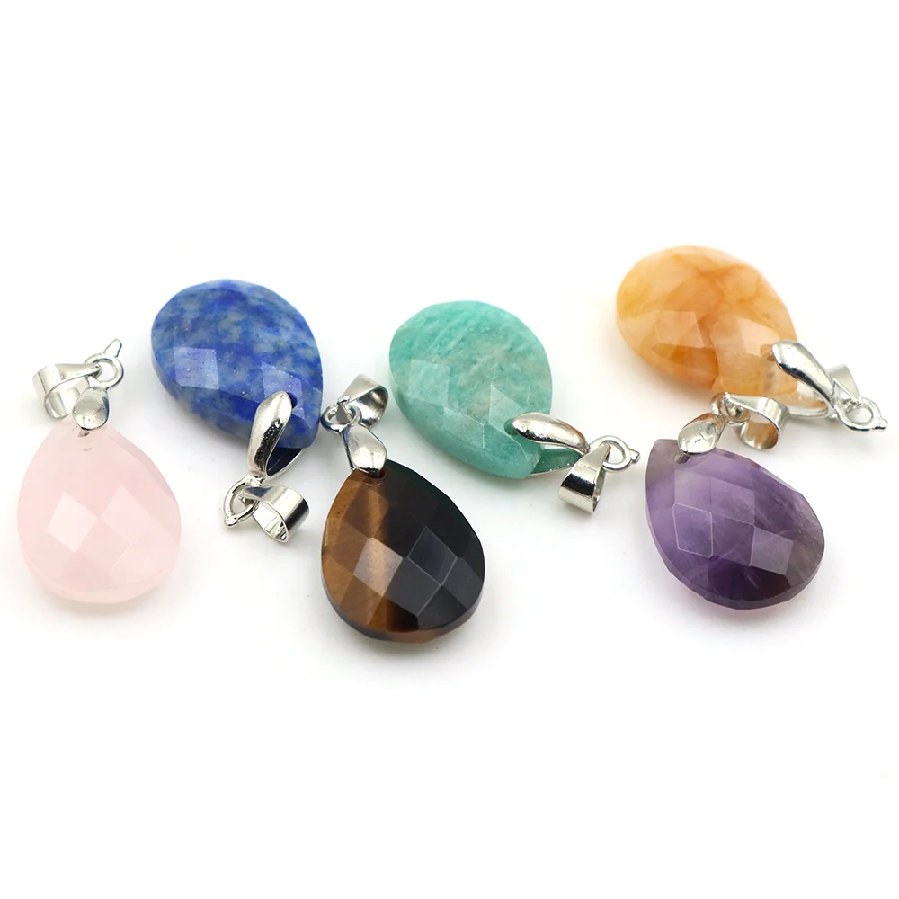 13x18mm Faceted Teardrop Natural Stone Pendant Healing Crystal Water Drop Charm DIY Necklace Jewelry Making Spiritual  Accessory