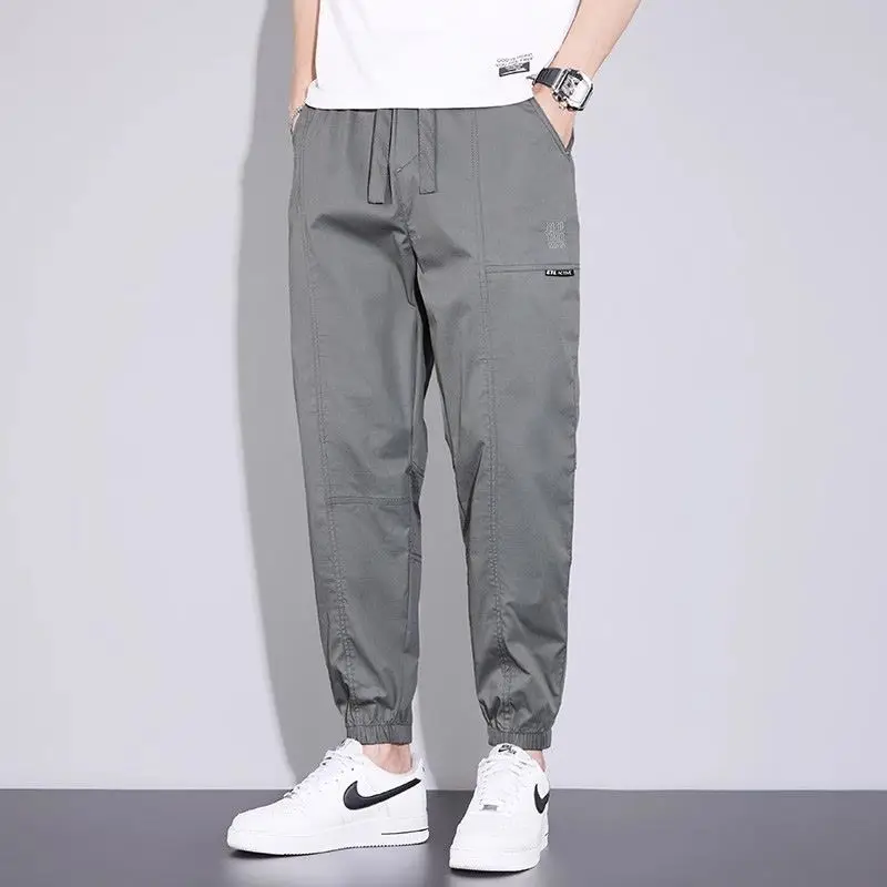 Ice Silk Nine-point Men's Summer Thin Sports Quick-drying Loose Feet Loose Trendy Men's Casual Pants