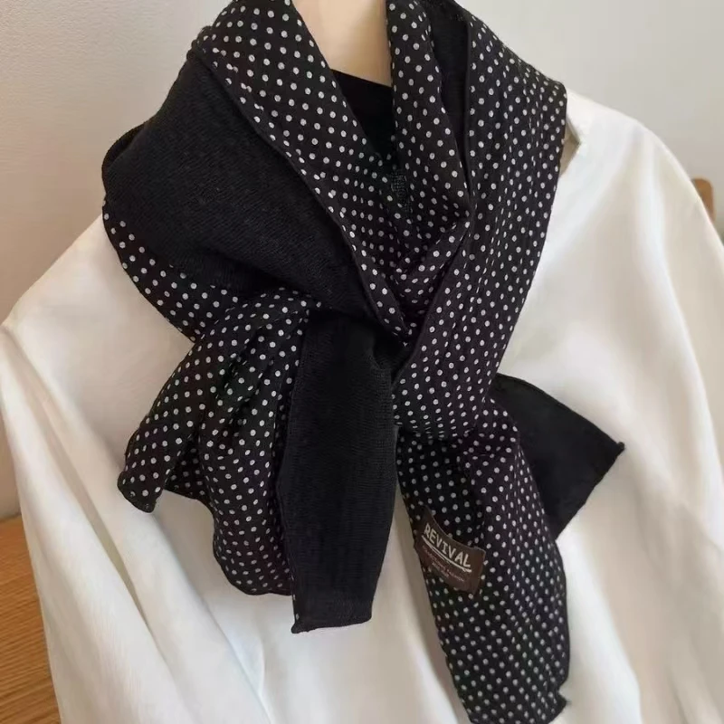 

Женский шарф в горошек в стиле ретро, весна-осень, новый мягкий модный двусторонний тонкий шарф, высокое качество, сохраняющие тепло, гетры