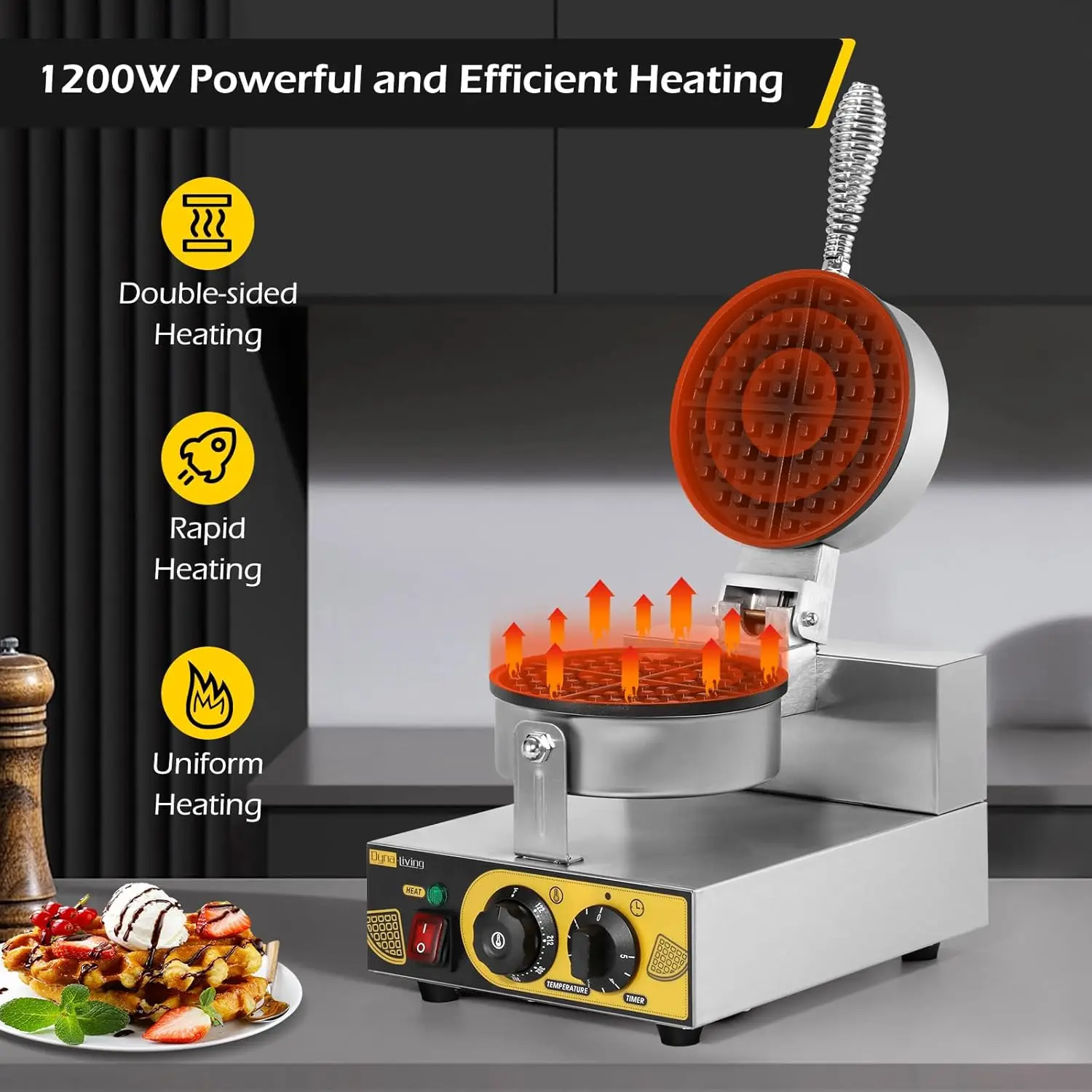 Restaurante comercial, máquina para hacer gofres clásica antiadherente de hierro comercial profesional de 1200W