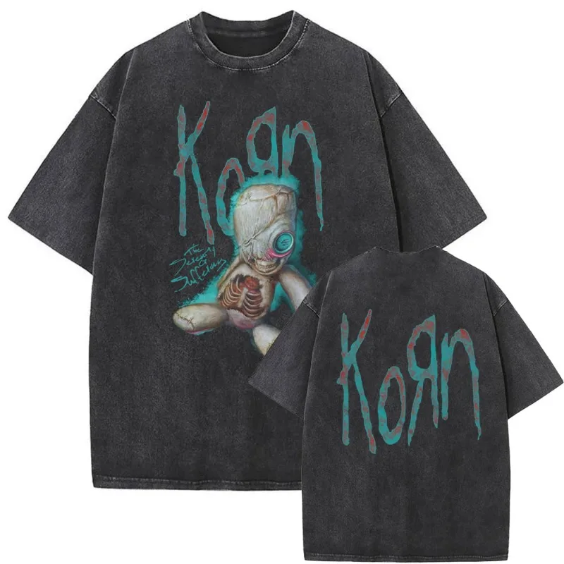 Korn Music Album Follow The Leader Vintage Washed T-shirt Men Women Fashion Gothic Rock T Shirt Men's Casual Oversized T-shirts