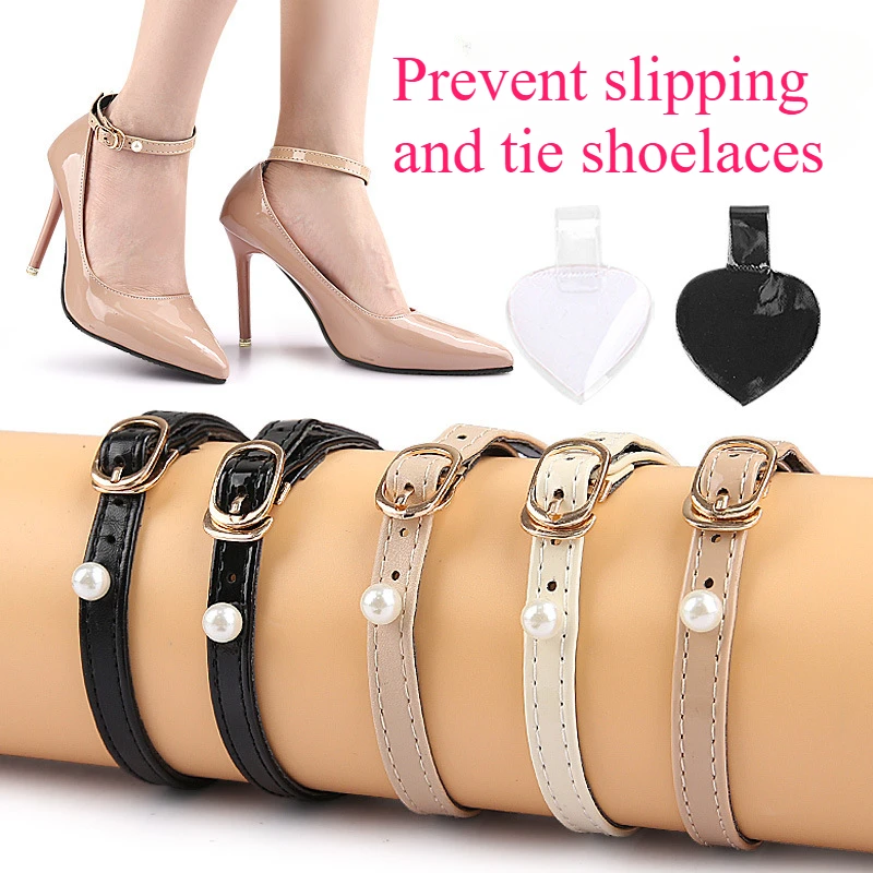1Pair Pearl High Heels Shoes Band Anti-loose Women Shoelaces Anti-drop Heel Straps Belt Sandal Adjustable Fixed Belts