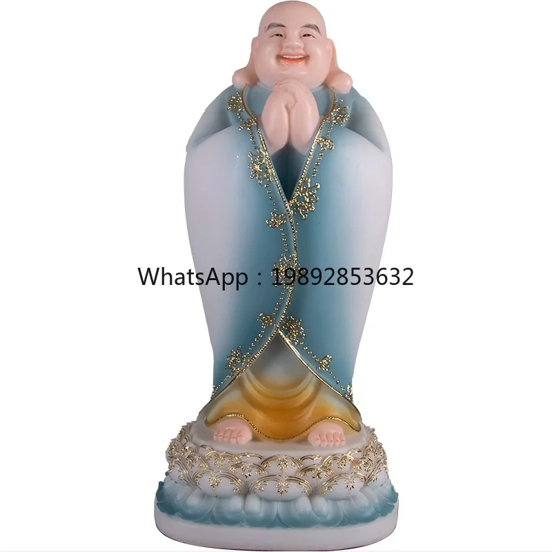LYY White Jade Standing Maitreya Buddha Statue Big Belly Laughing Buddha Living Room Entrance Hall Housewarming Store
