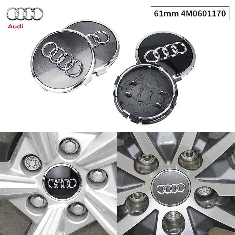 60mm 61mm Audi Car Wheel Center Hub Cap Covers Auto Rim Cover Emblem Badge For Audi A4 A3 A5 A6 A7 A8 Q3 Q5 Q7 Q8 B5 B6 B7 B8 B9