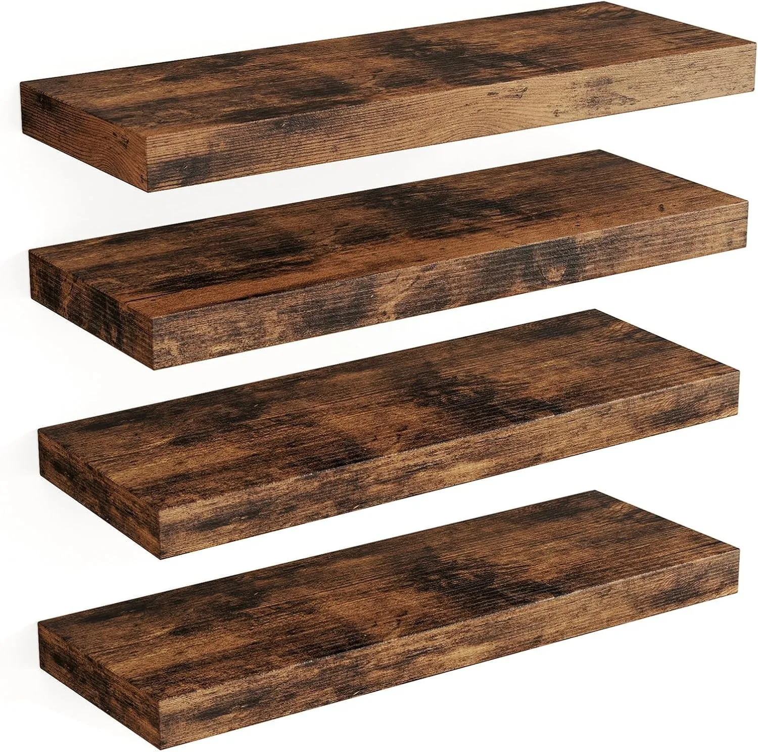 

15.8in Wall Shelves Set of 4 Rustic Wood Finish Floating Shelves for Living Room Bedroom Decor Modern Minimalist Space Saving