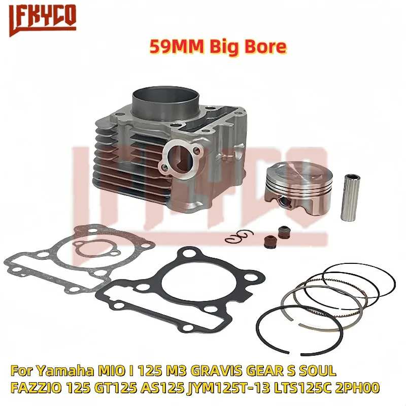 Motorcycle Engine 59mm Big Bore Cylinder Kit Motor for Yamaha MIO I 125 M3 GRAVIS GEAR S SOUL FAZZIO 125 GT125 AS125 2PH00 EFI