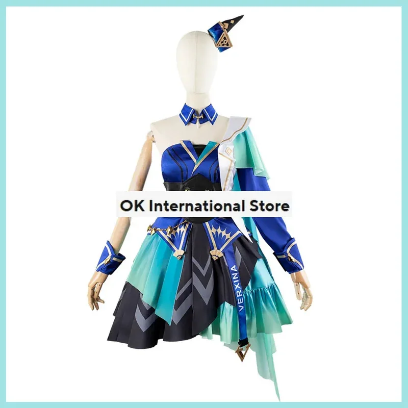 CyGame Umamusume: Pretty Derby Verxina 코스프레 의상 가발 원 숄더 이브닝 드레스 공주 스커트 여성 카와이 카니발 슈트