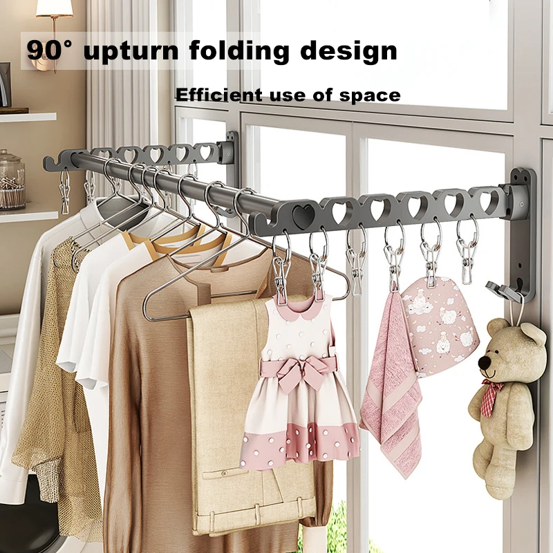 

Drying Folding Non-perforated Drying Rack Wall Mounted Invisible Folding Drying Rack with Hooks Balcony Drying Artifact