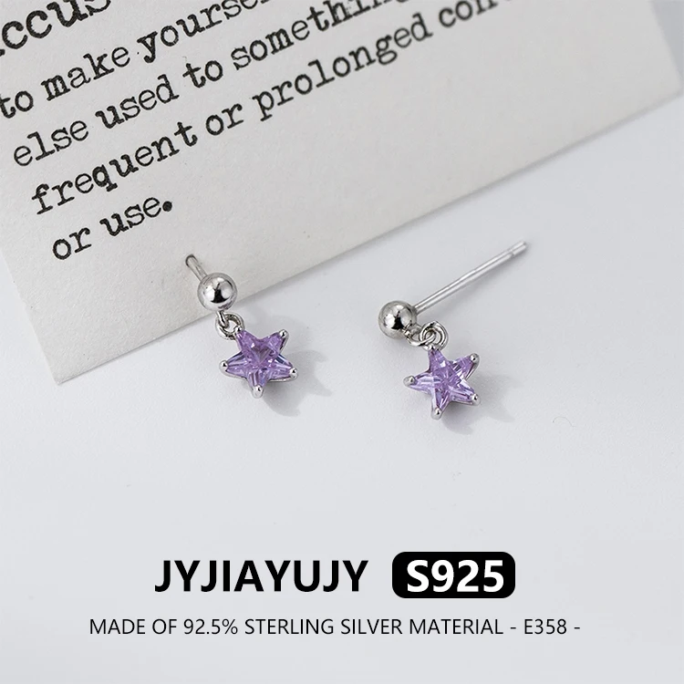 

JYJIAYUJY 100% Whole Original Sterling Silver S925 Drop Earrings Star Inlaid Purple Zirconia Elegance Gift For Women Use E358
