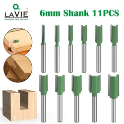 LAVIE 11pcs 6mm Shank Single Double Flute Straight Bit Milling Cutter for Wood Tungsten Carbide Router Bit Woodwork MC06020T11