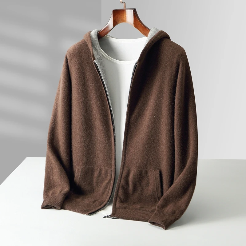 Autunno e inverno nuovi uomini double-face indossati felpe con cappuccio in cashmere imbottito cardigan cappotti caldi casual lavorati a maglia