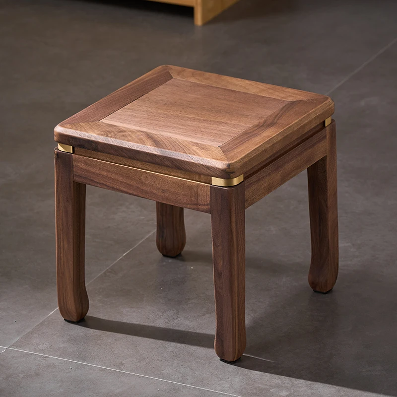 Solid Walnut Wood Small Square Footstool Minimalist Step Stool for Kids Entryway Shoe Bench Home