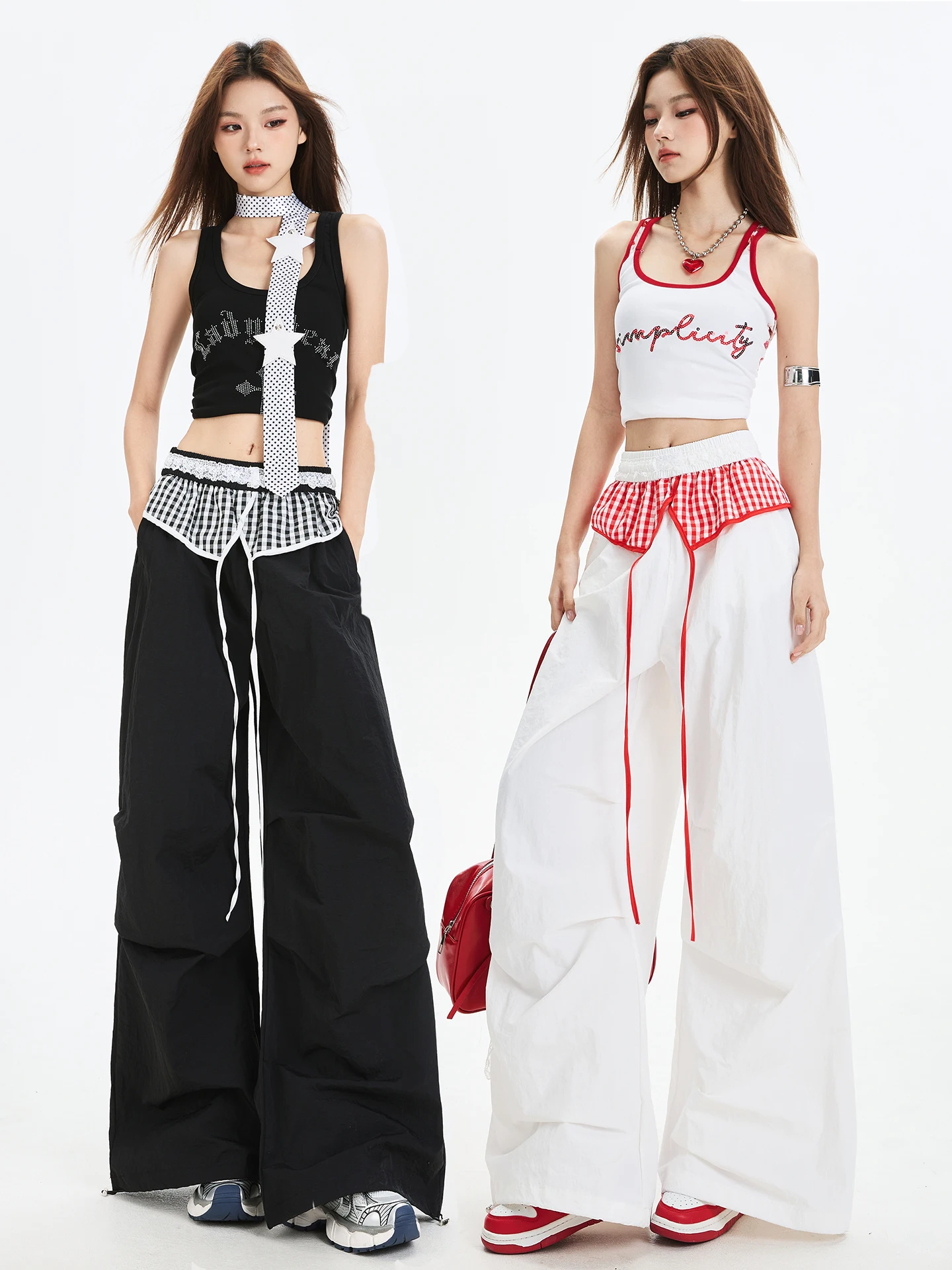 

Американские спортивные брюки для женщин, весенне-летние, быстросохнущие, в клетку, свободного кроя, повседневные, с высокой талией, на резинке